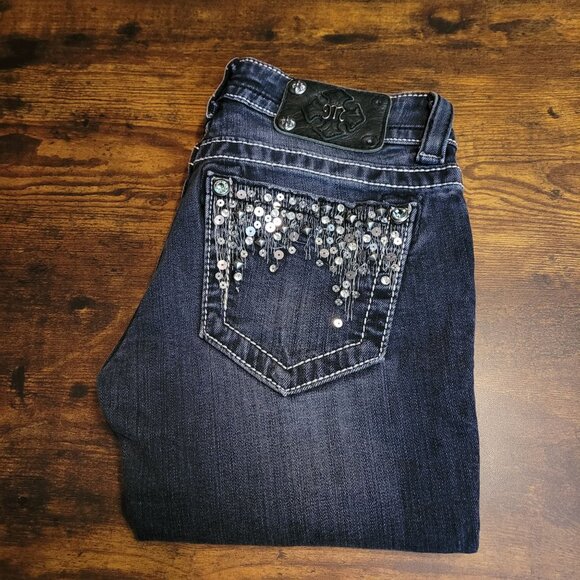Miss Me Jeans Size 26 Low Rise Skinny Embellished Thick Stitch Western Black - Picture 3 of 11